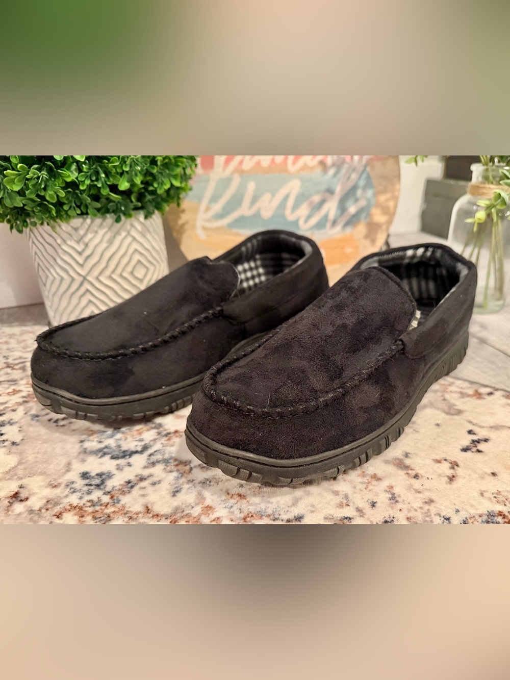 Men’s Black Moccasin Slippers Size 12 NWOT